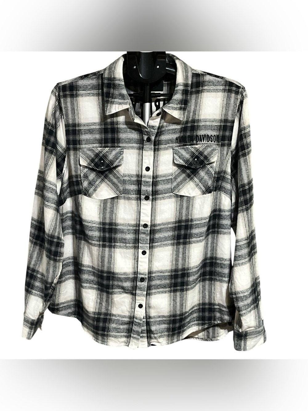 Harley-Davidson Retro Winged Flannel Shirt in Black and White YD Plaid.